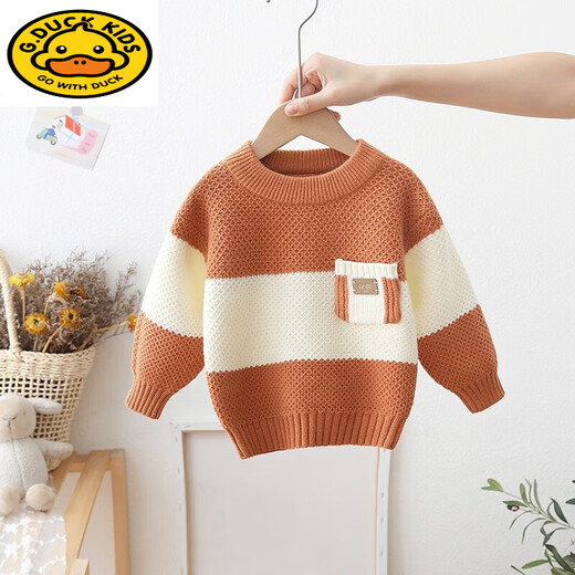 G.DuckKids Beau pull garçon avec un nouveau bébé automne et hiver rond Pullor tricot en tricot plus velours pull épaissi rouge 90