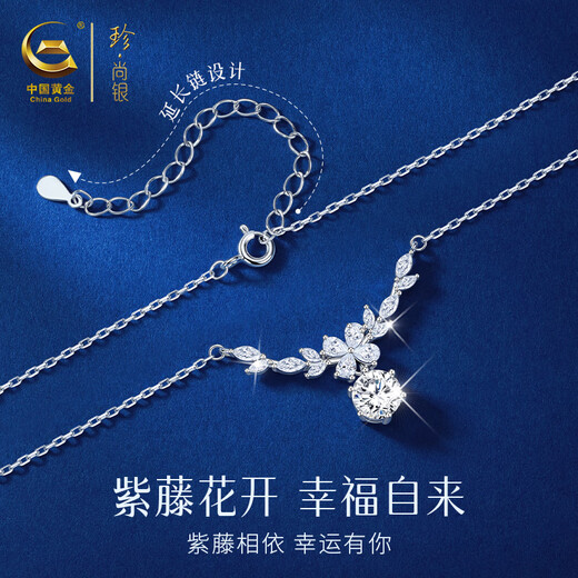 Zhen Shang Silver Chinese Gold One Carat Moissanite S925 Silver Necklace Female Birthday Gift Niche Light Luxury Gift for Girlfriend and Wife