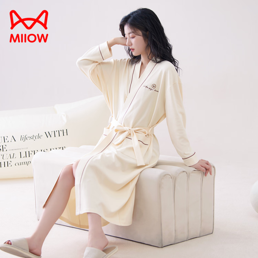 Cat man nightgown for women in spring and summer [pure cotton bathrobe] long-sleeved 2025 new four-season wearable large size mid-length morning robe