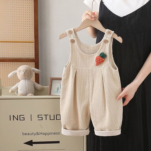 G.DUCKKIDS little yellow duck fashionable girls corduroy overalls children's autumn pants baby girl jumpsuit beige 80 cm openable