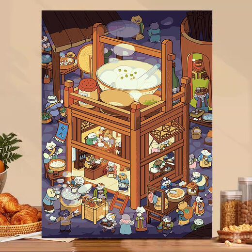 Treasure Bay Food Series Pain d'huile numérique DIY acrylique rempli de peinture d'huile peinte à la main peinte à la main Couleur décorative peinture Z679 Sukiyaki 40 * 50cm Cadre intérieur en bois massif serré + crochet