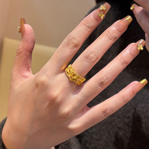 Sea Rover Gold Magpie Climb Ring for Women 999 Pure Gold National Style Happy Eyebrow Closed Ring Ring Birthday Gift for Girlfriend Gold Magpie Climb Ring Default No. 12 Gold Weight Approximately 3.06g