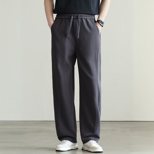 Kuraishi Kazuki Japanese style pleated drawstring solid color sports casual pants men's trousers 2025 autumn new commuter loose straight sweatpants Paris gray plus velvet style XL (recommended 141-155 Jin Jin equals 0.5 kg)