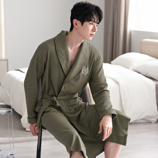 Mishide wearable bath towel pure cotton men waffle bathrobe men's spring and autumn pure cotton medium-length men's nightgown new style sucking LJ16822 M size [weight 100 to 120 Jin [Jin equals 0.5 kg] All size