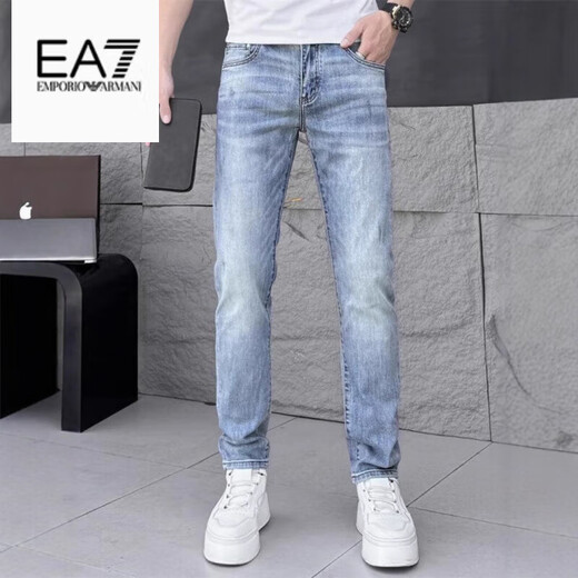 EMPORIO ARMANI EA7阿玛尼牛仔裤男2025新款直筒夏季薄款百搭修身男裤潮牌裤子男士 灰色 6227-AJHH 28
