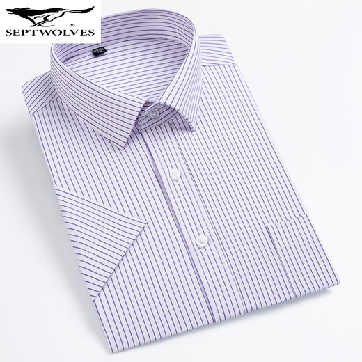 
Seven Wolf Men's Short Sleeve Shirt 2025 Summer Middle-aged Business Casual Versatile Comfortable Breathable Cotton Professional Work Shirt DX6624 44