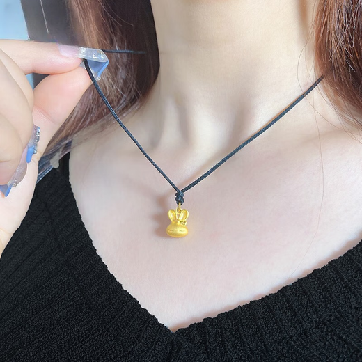 Iosn gold rabbit necklace for women 999 pure gold small gold rabbit birth year zodiac rabbit transfer bead braided pendant for girlfriend gold rabbit necklace
