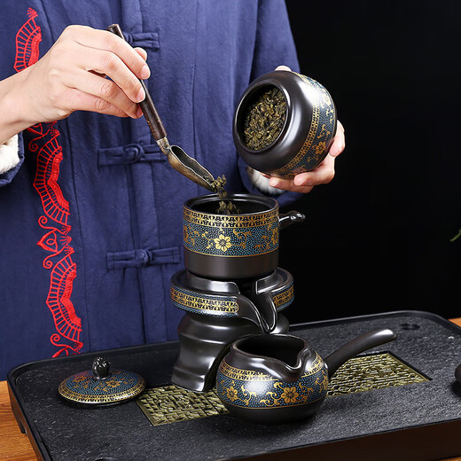 2025 New Kung Fu Tea Set Home Light Luxury High-End Lazy Automatic Tea Making Artifact Teapot Tea Cup Golden Flower Green Tea Maker + Fair Cup