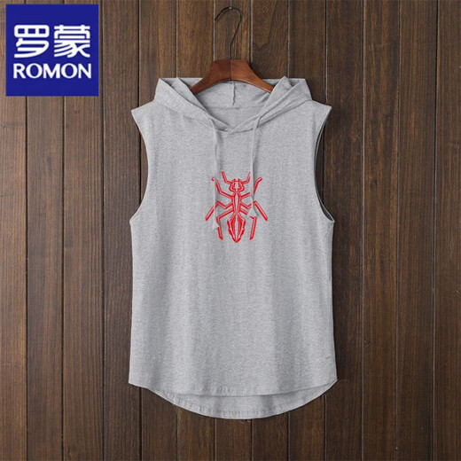
ROMON Summer Hooded Vest Men's New Style Outdoor Fashion Brand Hooded Sleeveless T-Shirt Top Men's Trendy Sports Vests and Vests Jack; Black L