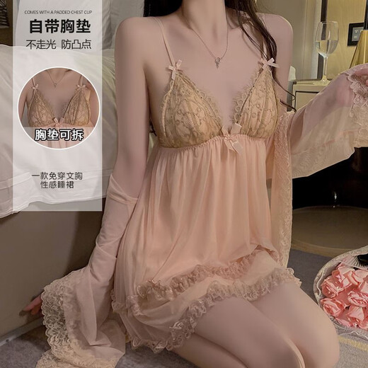 Douyin Pyjamas le plus chaud pour femmes avec poitrine PADS SOSPENSEGOWN FRENSE SEXY SEXY LACE MESH Vêtements Home Clothing P3886 Green (robe extérieure + ceinture) M