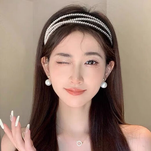Mansheng Pearl Hairband Female Super Fairy 2026 New Internet Celebrity High-Quality High-Skull Headband for Going Out and Versatile Hairpin Card Headwear Three-layer Beaded Hairband Stars Same Style