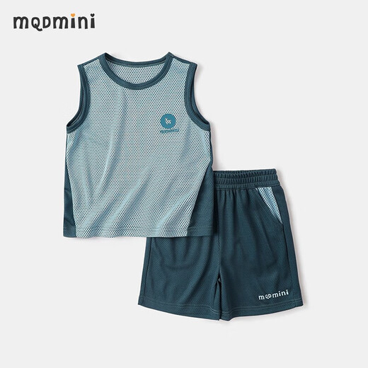 
MQDMINI children's clothing children's suit boys short-sleeved shorts two-piece set of small and medium-sized children's sportswear summer clothes baby double-sided mesh suit blue 100
