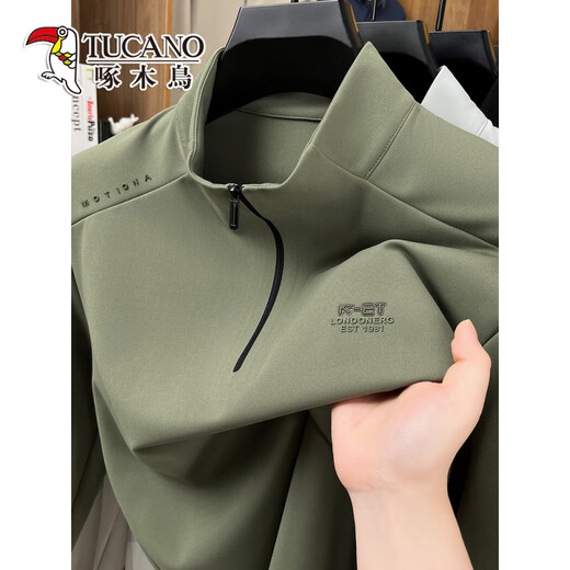 Woodpecker half-zip sweatshirt men's stand-up collar jacket solid color 2025 new spring and autumn top sports outdoor cycling clothing dark gray XL