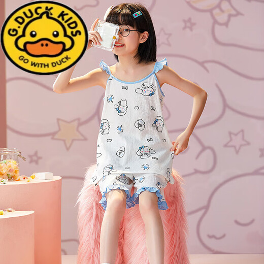 Yihou Children's Pajamas Girls Summer Thin Pure Cotton Sling Set Little Girls Wrinkled Cloth Parent-Child Mother and Daughter Vest Home Dinosaur [Lady Sleeve Set] TN-6624 170 L Size (Height 160-165cm)