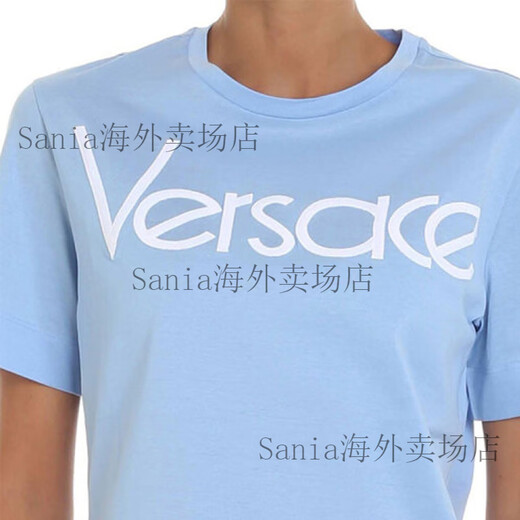 范思哲（VERSACE）Logo刺绣时尚短袖常规T恤女款蓝色 M