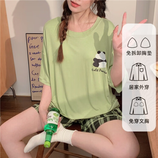 UKUHPK睡衣女夏季莫代尔短袖短裤带胸垫薄款家居服套头甜美休闲套装外穿 hds-1478# L