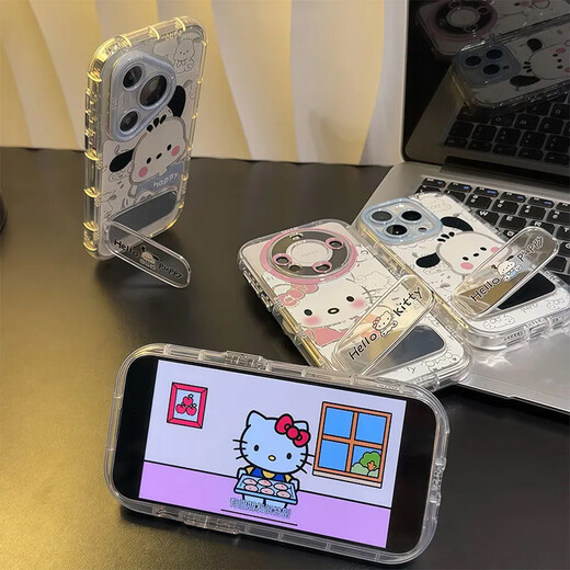 酷匹kt猫realme真我GT5Pro手机壳透明RMX3888全包防摔可爱套外壳支架 羽纱泡芙壳【踢脚帕恰狗】+同款支架+手机膜 realme真我GT5Pro