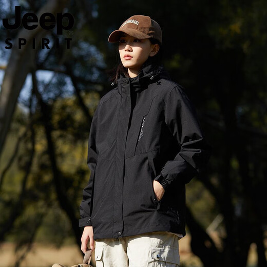 吉普（JEEP）情侣冲锋衣女秋冬季户外三合一薄款运动防风登山服夹克外套男 中国红1 1818 男款 两件套 2XL  男款 (135-150斤)
