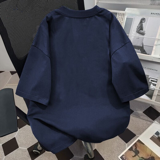 Katuchi American Retro Pure Cotton Brand Trendy T-shirt à manches courtes Street Summer High Street lâche et décontracté à demi-manche et à manches Cool Top Blue M Navy Marine M
