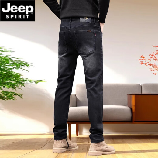 JEEP SPIRIT jeans 2025 new men's trendy brand high-end spring and autumn pants men's elastic slim small straight men's pants 1048 black 28 (2 feet 1)