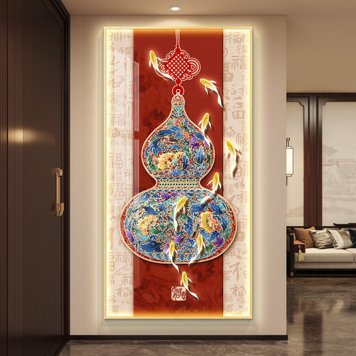 Deer porch decorative painting with lights and lights automatic sensing gourd light luxury LED entrance corridor hanging painting murals are simple to appear JK-2929-Fulu double front 60*12035mm thick aluminum alloy light luxury golden edge
