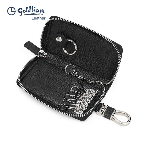 Goldlion neuer Schlüsselbeutel für Männer mit großer Kapazität mit echtem Leder Multifunktion praktischer Taille montierter Autos Bag Card Bag Black für Männer