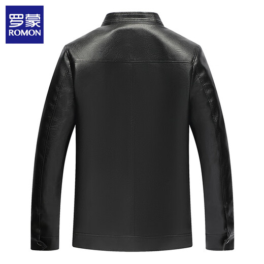 
ROMON men's leather jacket 2025 autumn new trendy stand collar imitation leather jacket windproof motorcycle clothing men's clothing black XL (175)