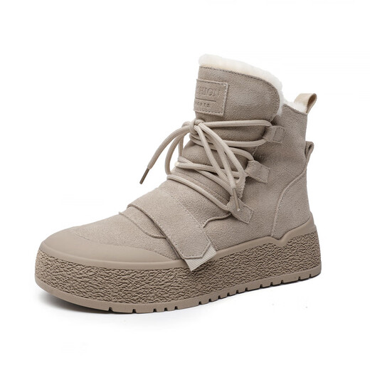 Nosskiss Luxury High-End-Marke Matte Leder Schneestiefel für Frauen 2025 Neue Wolle und Samt warme runde Zehe Casual Stiefel Kamelfarbe [Verdickte Wolle Innenfutter] 37