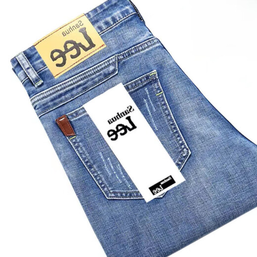 Lee DPRRE Summer Dünne Stretch Jeans -Männergeschäft losen losen locker lässiger Großgröße Hochtütig atmungsaktive kühle Herrenhosen 866 Blau (ein Stück) Bild ist Revers Mirror Display 32 (Taillenumfang 2,5 Fuß)
