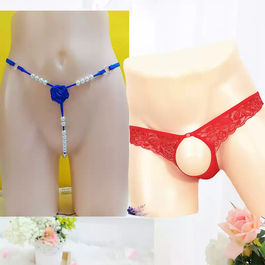 Tian Miaomiao men's sexy thong underwear with thin straps and convex pearls for massage, comfortable, breathable and quick-drying couple's shorts, couple combination 4, one size fits all, recommended waist circumference 1.6 feet 2.4 feet