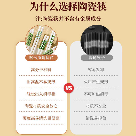 COOKSS ceramic chopsticks household anti-mold, anti-slip and anti-bacterial rate 99.9% family meal sharing tableware set for one person and one chopstick 5 pairs