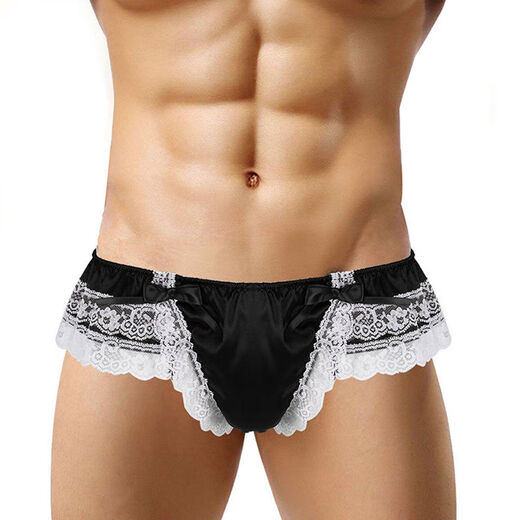 Large Size Bow Transvestite Panties Men's Low Waist Thong Lace Sexy Women's Gangster Sexy T White M