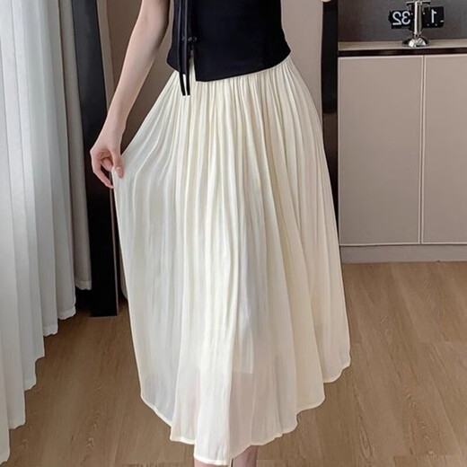 
High-end fairy-like and elegant temperament skirt for women in summer 2025 high-waisted A-line pleated loose drooping large hem skirt 1343 apricot color L ([Suggested 110-125 Jin [Jin equals 0.5 kg] wear])