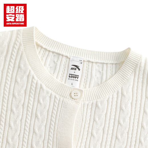 超级安踏ZANMANG LOOPY联名丨休闲毛衣开衫女秋季修身保暖外套162538713U 象牙白-1 S /女160