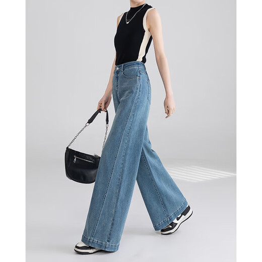 Jeans de pierna ancha de moda y de alta gama para mujeres en primavera y verano 2025 Nuevos pantalones de piso bañados de cintura alta 2XL 2XL
