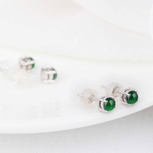 XIANGZHENFU JEWELRY 925 silver inlaid jade cabochon earrings full of green jade earrings ice jade earrings for girlfriends and elders