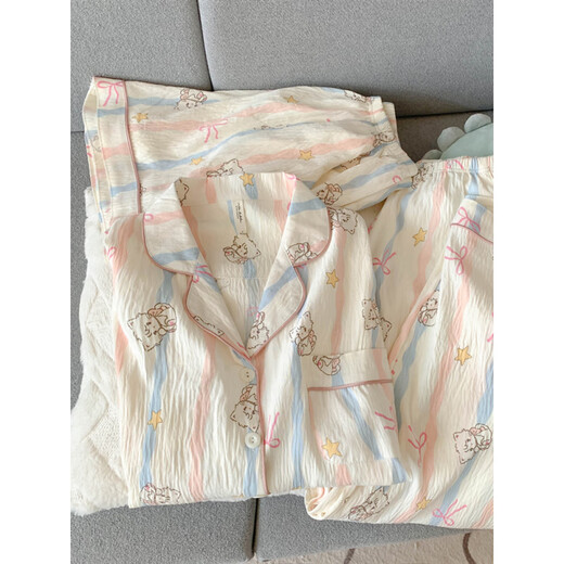 Catman MiiOW2025 new summer three-piece set for women's pure cotton short-sleeved trousers ins style summer cotton yarn home clothes Yunduo Cotton-9905# black love three-piece set M [Suggestion 75-100Jin[Jin equals 0.5 kg]]