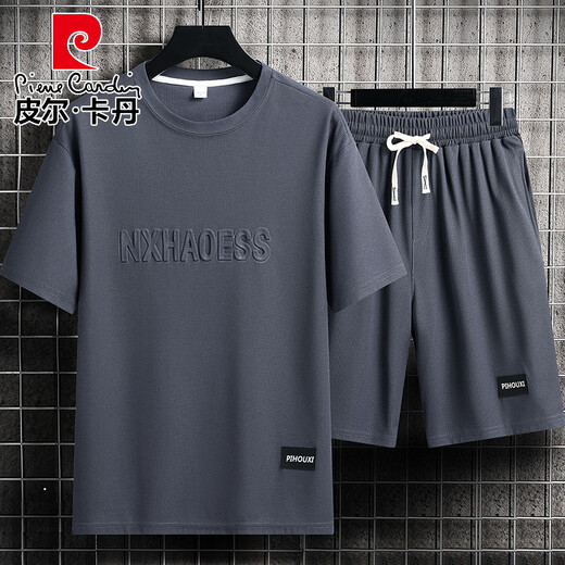 Pier Cardin Casual Sports Suit Мужской летняя модная бренда Ледяная футболка тонкие шорты Большой размер короткие рукава красивые в паре с двумя частями SET-TZ829 Khaki Top + брюки M Рекомендуется 90-110JIN [JIN равно 0,5 кг]