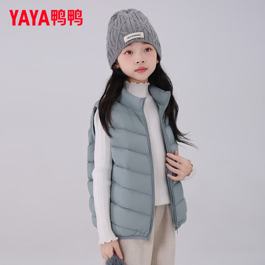 Yaya (YAYA) children's down vest for boys and girls, autumn and winter wear inside and outside, medium and large children's clothing, light school uniform artifact vest jacket K gray blue 130 /64