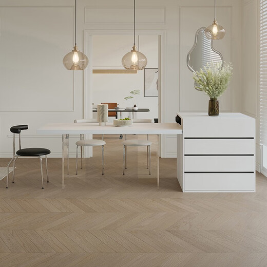 Morgen Nest Ginoway Island Esstisch integrierter rechteckiger Acryl moderne minimalistische französische Steinplatten Zhongdao Bar Cy1098 Hüllstühle 4