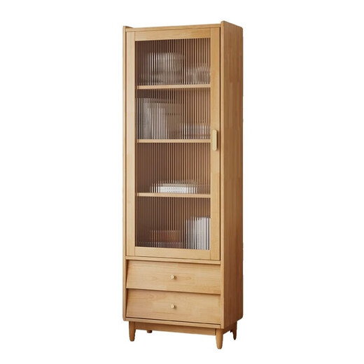 Shouer Nordic solid wood bookcase with glass door bookcase simple modern storage cabinet living room display cabinet sand 9902# walnut color storage cabinet