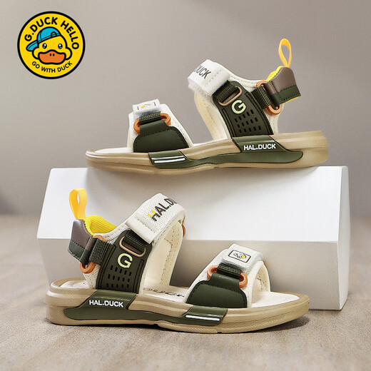 G.Duck Hallo kleine gelbe Ente Kinderschuhe Kindersandalen Sommer 2025 Neues Soft Sohle Kinder offener Baby Boy Beach Schuhe Trend 6212 Schwarz und Weiß 27 Size Inner Länge 17,2 cm