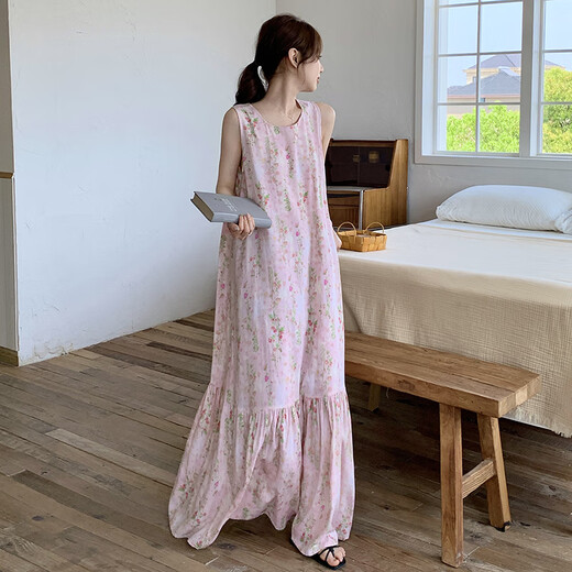 Catman (MiiOW) sleeveless nightgown for women 2025 new pure cotton silk summer vest lengthened to ankle long skirt sexy home skirt 8002 vest skirt graffiti average size T-skirt length 13590-150Jin [Jin equals 0.5 kg]
