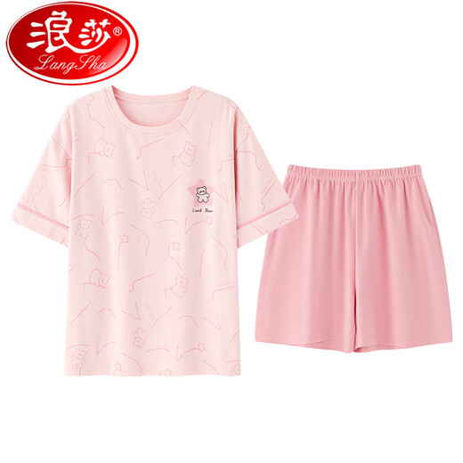 浪莎（LangSha）2025款睡衣女夏季短袖短裤纯棉圆领薄款甜美粉色家居服套装可外穿 Z9856 M 【建议80-100斤穿】