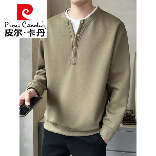 Pierre Cardin high-end fake two-piece Henry collar sweatshirt men's spring and autumn 2025 new long-sleeved T-shirt casual inner layering shirt white M approximately 100-120Jin Jin equals 0.5 kg can be worn