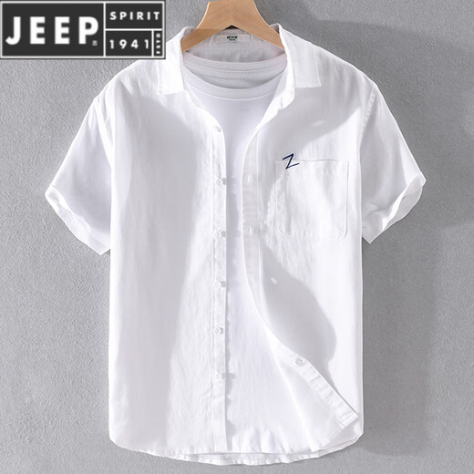 Jeep Spirit Linen Camisa de manga corta Summer 2025 Nuevo lino informal de algodón de algodón gran tamaño blanco Camisa delgada 9711 Amarillo M [100-110Jin [Jin equivale a 0.5 kg]]