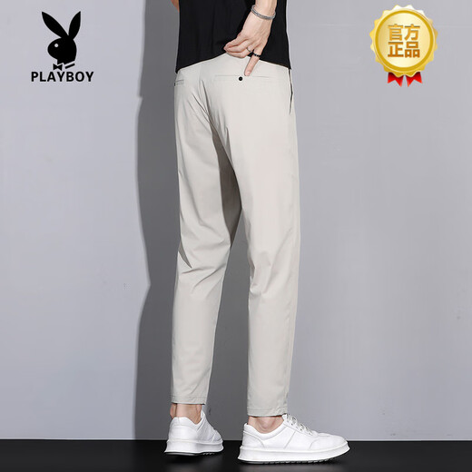 PLAYBOY (PLAYBOY) Pantalones casuales de seda de hielo de alta gama para hombres 2025 Nuevos pantalones rectos delgados pantalones cónicos delgados de verano anti-wrinking 79T9902 gris claro 28