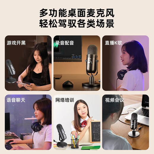 Meisheng microphone computer live broadcast anchor special noise reduction USB desktop gaming e-sports recording singing karaoke professional radio equipment MV3 (cantilever model with built-in sound effects and mobile phone adapter)