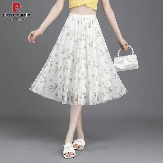 皮尔卡丹（PIERRE CARDIN）2025夏新款碎花半身裙女小清新短裙大摆网纱印花a字显瘦雪纺中裙 新面料雪纺纱(9906-5) 均码 (松紧腰)
