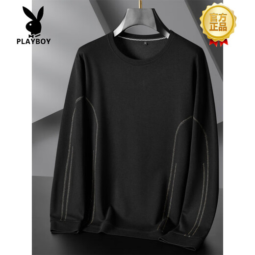 
Playboy (PLAYBOY) high-end 2025 new spring and autumn long-sleeved T-shirt for men with fat plus size casual round neck sweatshirt fat man black 6630 XL